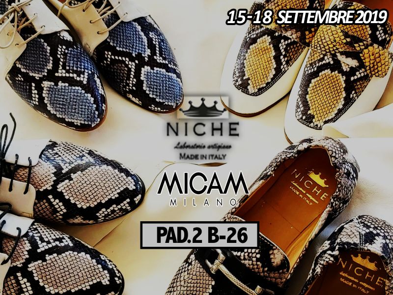 Locandina Niche per MICAM Milano, settembre 2019, padiglione 2 stand B-26